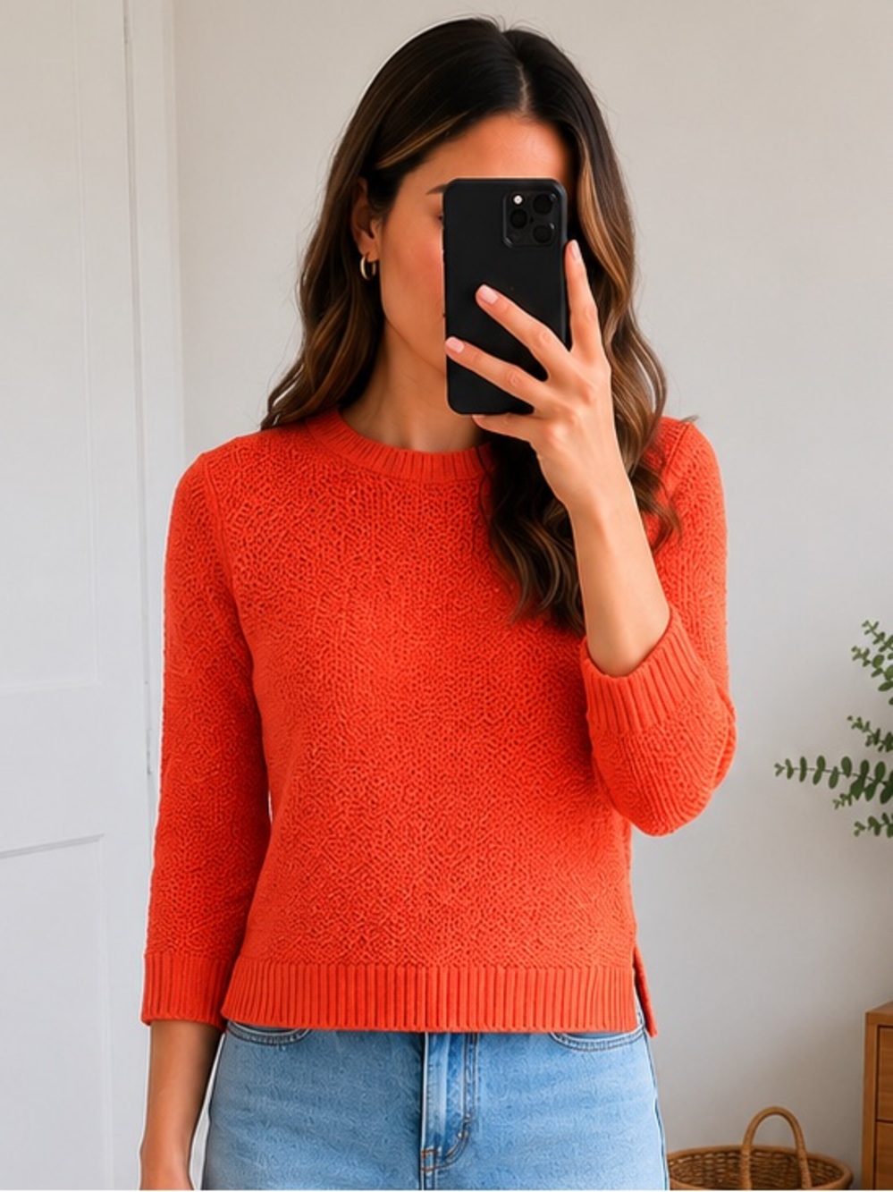Lauren Ralph Lauren Coral Orange Lightweight Cotton Knit Sweater XSP